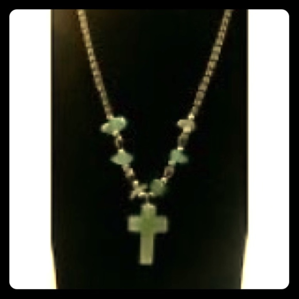 Jadeite Nephrite Jade Cross & Hematite Chain 10"